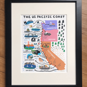 US Pacific Coast Map Art Print