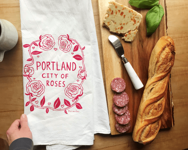 Portland City of Roses Kitchen Tea Towel
