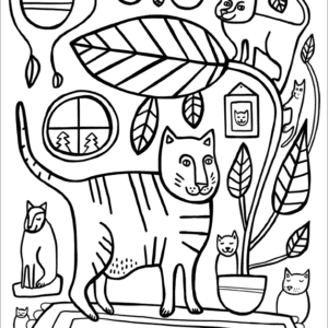 Kitties and Houseplants Coloring Page - FREE