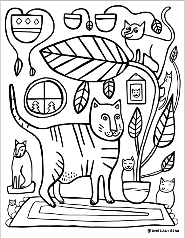 Kitties and Houseplants Coloring Page - FREE