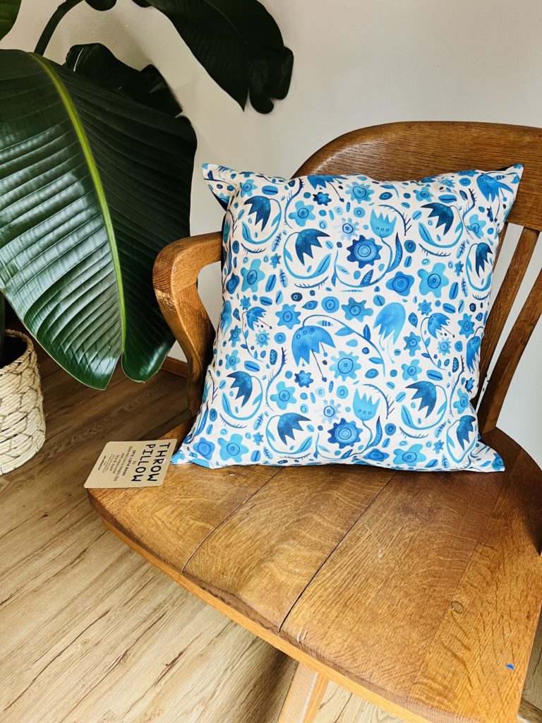 Blue floral pillow cover  - no insert